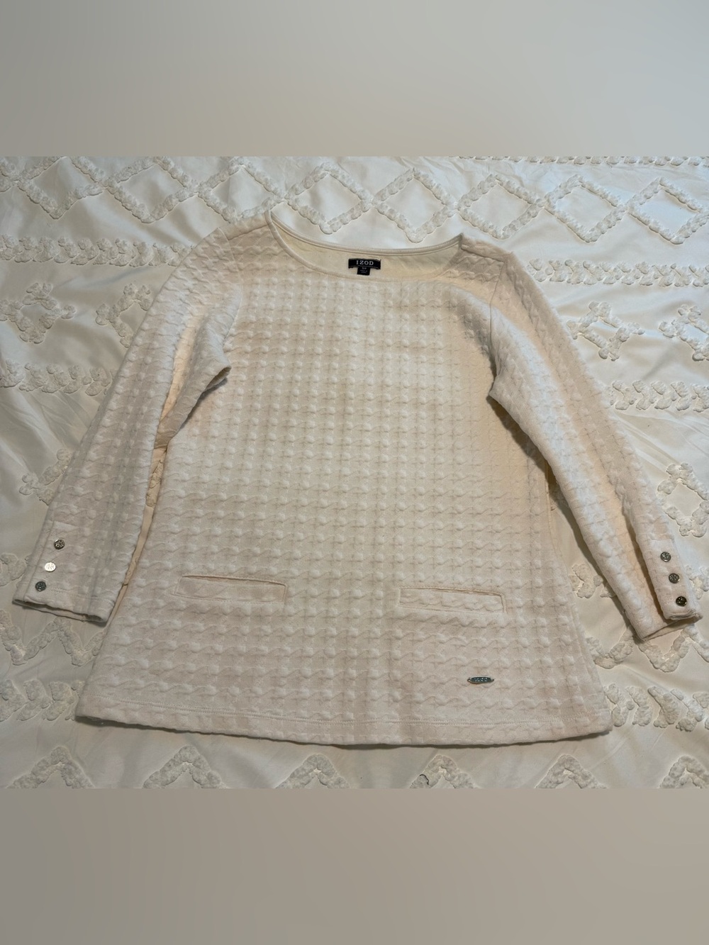 Izod stretchy thick cotton top, Size S, Ivory